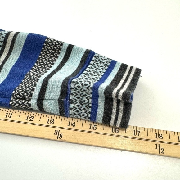 T By Talbots Womens Sz M Blue Gray Striped Button Sides 100% Cotton Knit Sweater - Picture 11 of 12